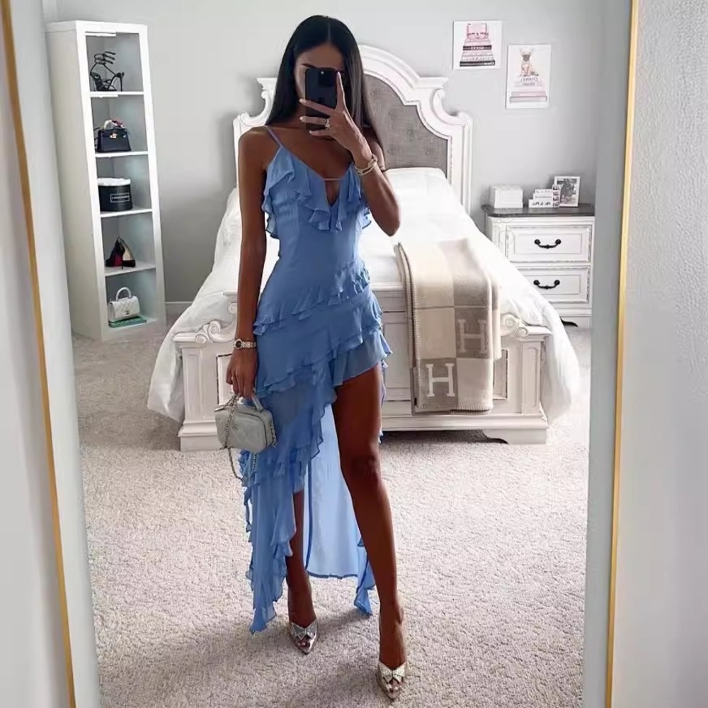 Zimmermann Sleeveless Ruffled High-Low Midi Dress in Light Blue - Picture 3 of 3
